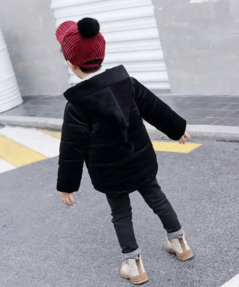 Коллекция года, новое зимнее детское теплое плотное пальто для девочек Детская куртка с хлопковой подкладкой и капюшоном для девочек флисовая верхняя одежда для малышей, парки F144