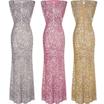 

BacklakeGirls New Arrival Sexy Round Neck Sleeveless Shinning Sequined Evening Dress Cut Out Back Formal Gown Vestido De Fiesta