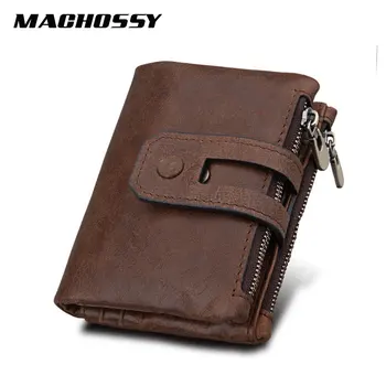 

Vintage RFID Genuine Leather Men Wallet Small Men's Leather Wallets men Double Zippers Hasp Wallet Short Coin Purse for Male