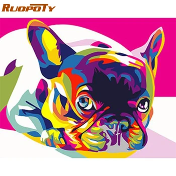

RUOPOTY Frame Diy Painting By Numbers Kit Colorful Dog Animals Modern Wall Art Picture By Numbers For Home Decoration Art Craft