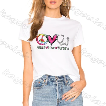 

Peace Love Nursing RN Love Nurse Novelty Graphic Unisex Graphic Tee Shirt Femme Fashion Ropa Mujer Tumblr Ulzzang Women T-Shirt