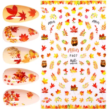 

Gold Leaf Stickers For Nails Autumn Maple 3D Nail Stickers Or Nail Art Water Decals Set Foils Decorations Design Flower