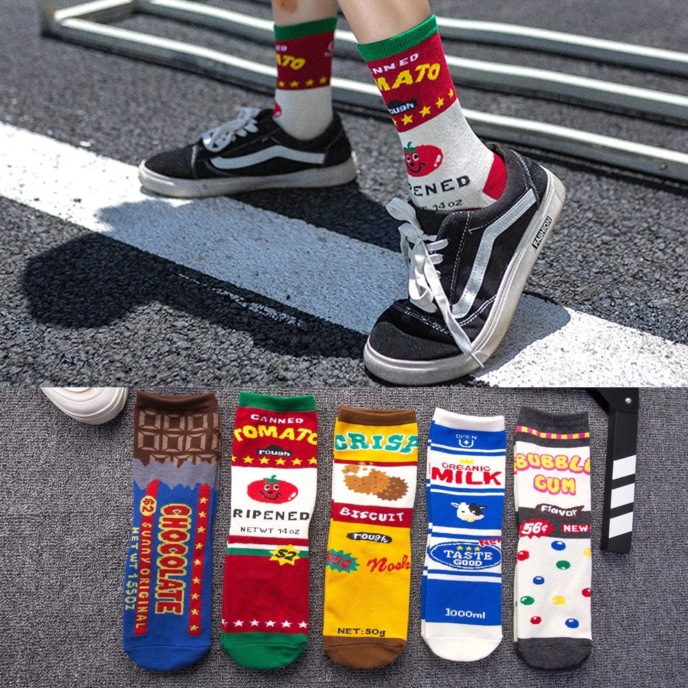 

Spring Couples Milk Japanese Trend Biscuits Tomato Food Short Socks Women Female Men Personality Long Cotton Funny Tube Socks