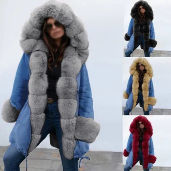 

Women Special Offer Winter Faux Fur High Quality Faux Sheepskin Coats Keep super Warm With Fur Fox Collars Slim Female Plus Size