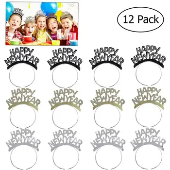 

TINKSKY 12Pcs HAPPY NEW YEAR Hair Clasp Headband Aluminum Foil New Year Party Decorations Tiara