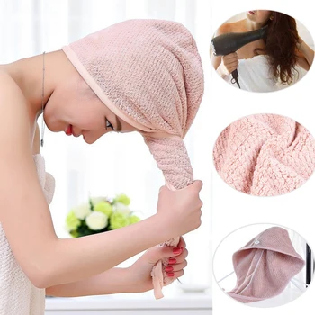 

Microfiber Fleece Hair Towel Turban Bath Head Cap Hat Women Super Absorbent Quick-drying Bathing Cap