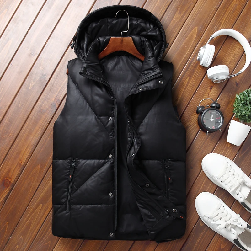 

Mens Winter 90% White Duck Vests Male Detachable Hood Fashion Down Waistcoat Men Quality Sleeveless Jacket Outerwear VT-163