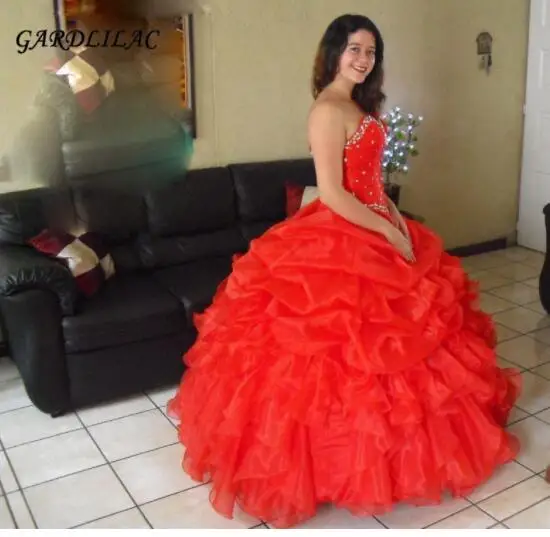 Мятные пышные платья вечернее платье с бисером из органзы гофрированные милые 16 платья Vestidos De 15 Anos - Цвет: Красный