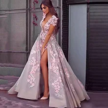 Eightree, сексуальные платья для выпускного вечера с v-образным вырезом, объемные цветы, Кружевная аппликация, вечерние платья для выпускного вечера, длинное вечернее платье с разрезом по бокам