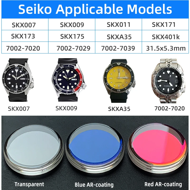 MOD Top hat Sapphire glass for Seiko brand SKX007 SKX009 SKX011