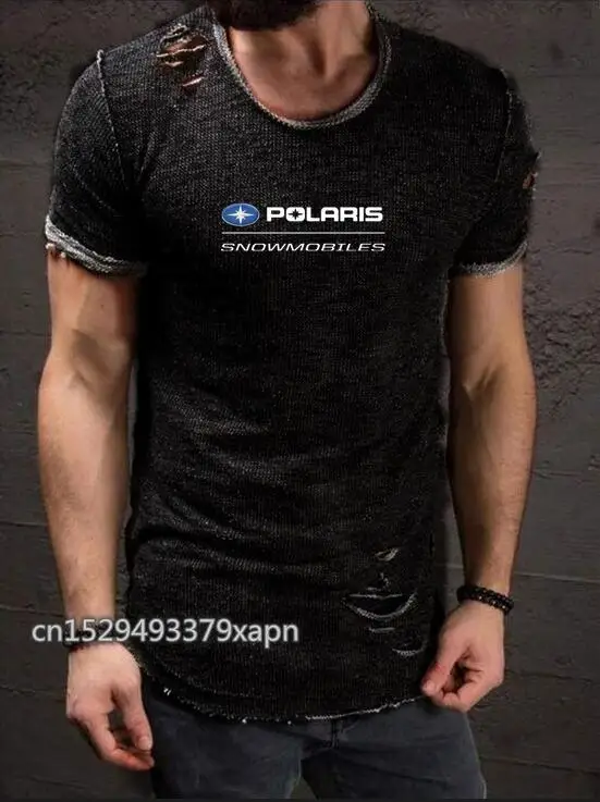 Мужские рваные футболки Polaris летние однотонные с круглым вырезом и коротким