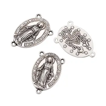 

pandahall 20pcs Alloy Oval Virgin Mary Chandelier Links Rosary Center Pieces for Holy Necklace Making 23x14.5x3mm Hole: 1mm