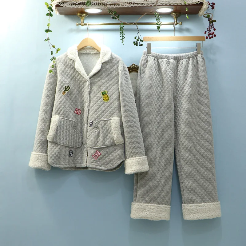 IZICFLY стиль толстый серый пижамный комплект полная ночная рубашка pijamas invierno Домашняя одежда женская зимняя Домашняя одежда для сна Ночной костюм