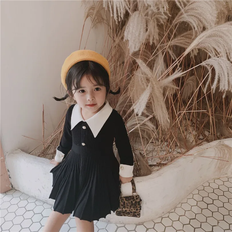 Вязаное платье для малышей; сезон осень-зима; консервативный стиль; платье для маленьких девочек; Детские платья с длинными рукавами для девочек; Хлопок; Рождество