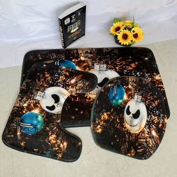 

Flannel Printed Chamber Pot Three-piece Set Christmas Bathroom Three-piece Set-Slip Mat Rug