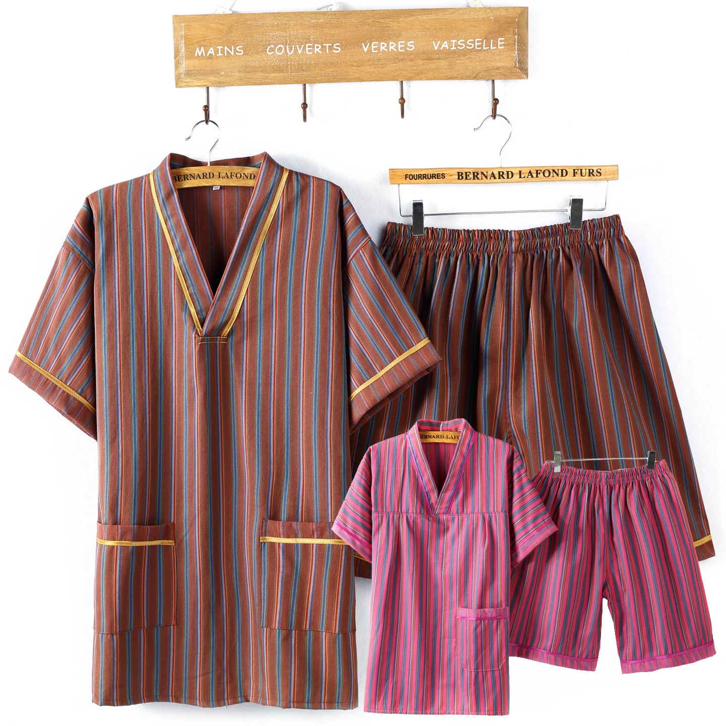 Homewear Couple 's Pajamas set Summer Short Sleeve Cotton Thin Large Size Loose Men Women 's Two Piece Suit Casual Tops Summer