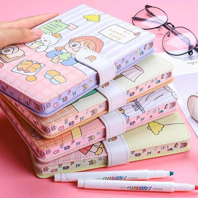 Kawaii A7 Notebook 80Sheets Journal Weekly Planner Supplies Office  Accessories Leather Paper For Students School Supplies - AliExpress