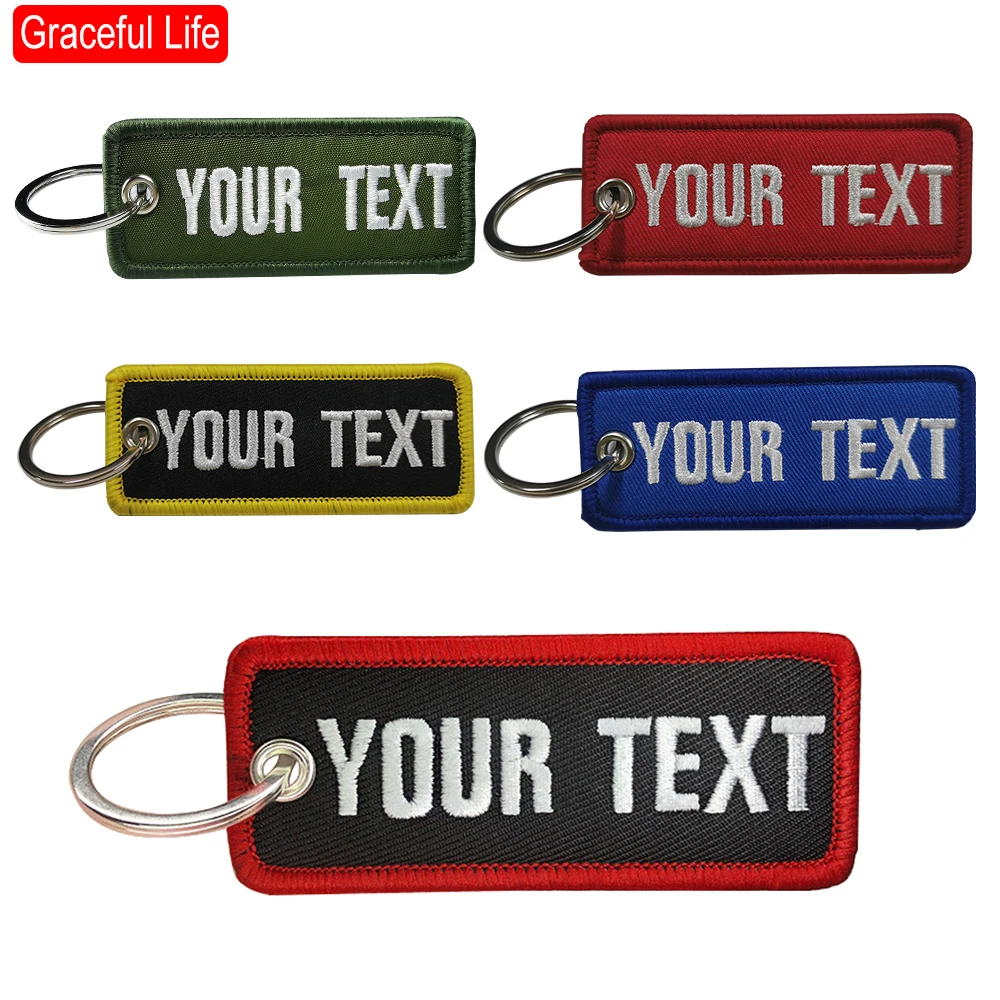 Custom Embroidery Keychain Name Patch For Bag Embroidered Key Ring