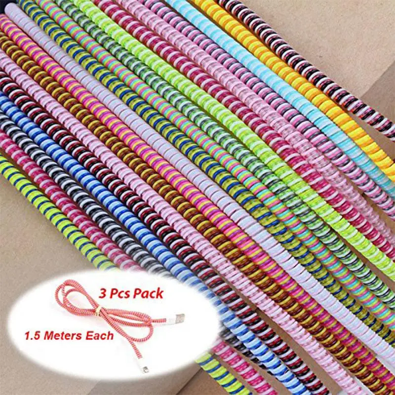 

3Pcs 1.4M Solid Colorful TPU Spiral USB Charger Cable Cord Protector Wrap Cable Winder For iphone Samsung Data Cable