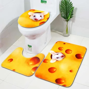 

3Pcs/set Bath Mats Bathroom Carpet 3D Animal Anti Slip Toilet Pattern Polyester Waterproof Bath Mat Toilet Seat Cover Suit