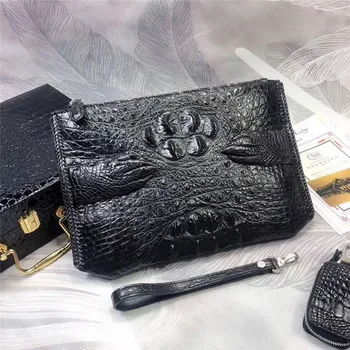 

Authentic Crocodile Claw Male Ultrathin Clutch Purse Genuine Alligator Skin Leather Zipper Closure Card Holder Men Wristlets Bag