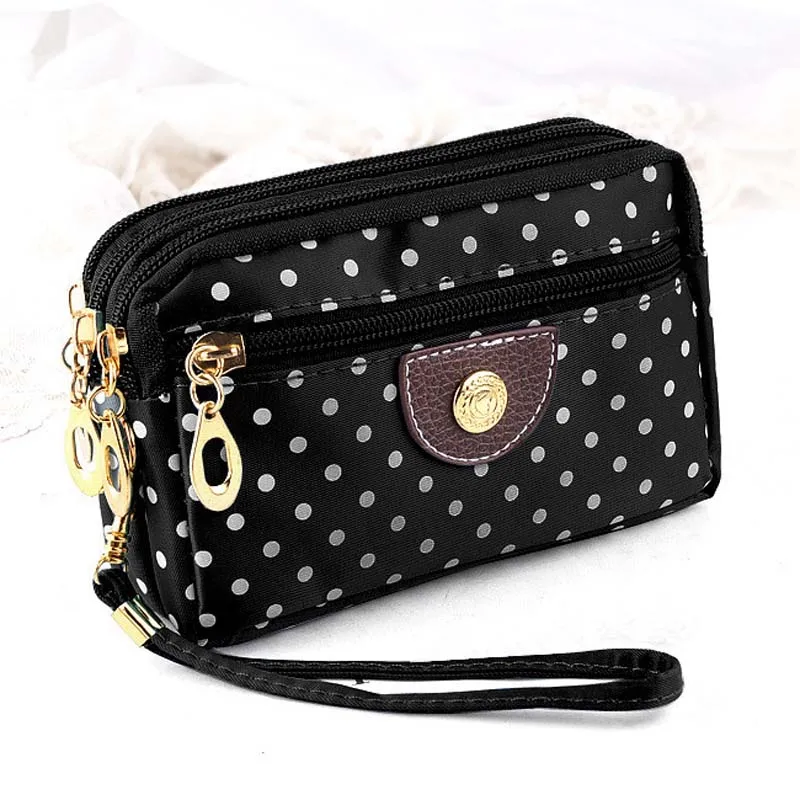 

Wallet Women Dot Print Purses 4 Zippers Wallets Brand Clutch Money Bags Canvas Waterproof Woman Girls Wallet Black Travel Bags