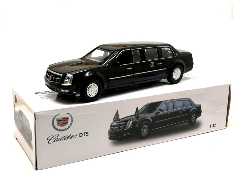 1/32 Cadillac DTS Presidential литая под давлением машина из сплава, армейская модель, один металлический автомобиль Cadillac, автомобиль со звуком, светильник, игрушки, новая коробка