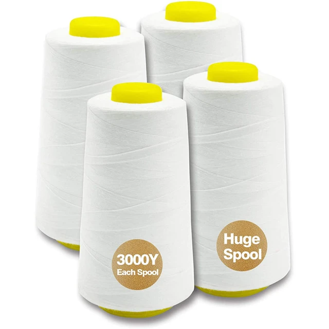 4 Pcs. 6000 Yards Sewing Machine Polyester Thread Cones Color White 
