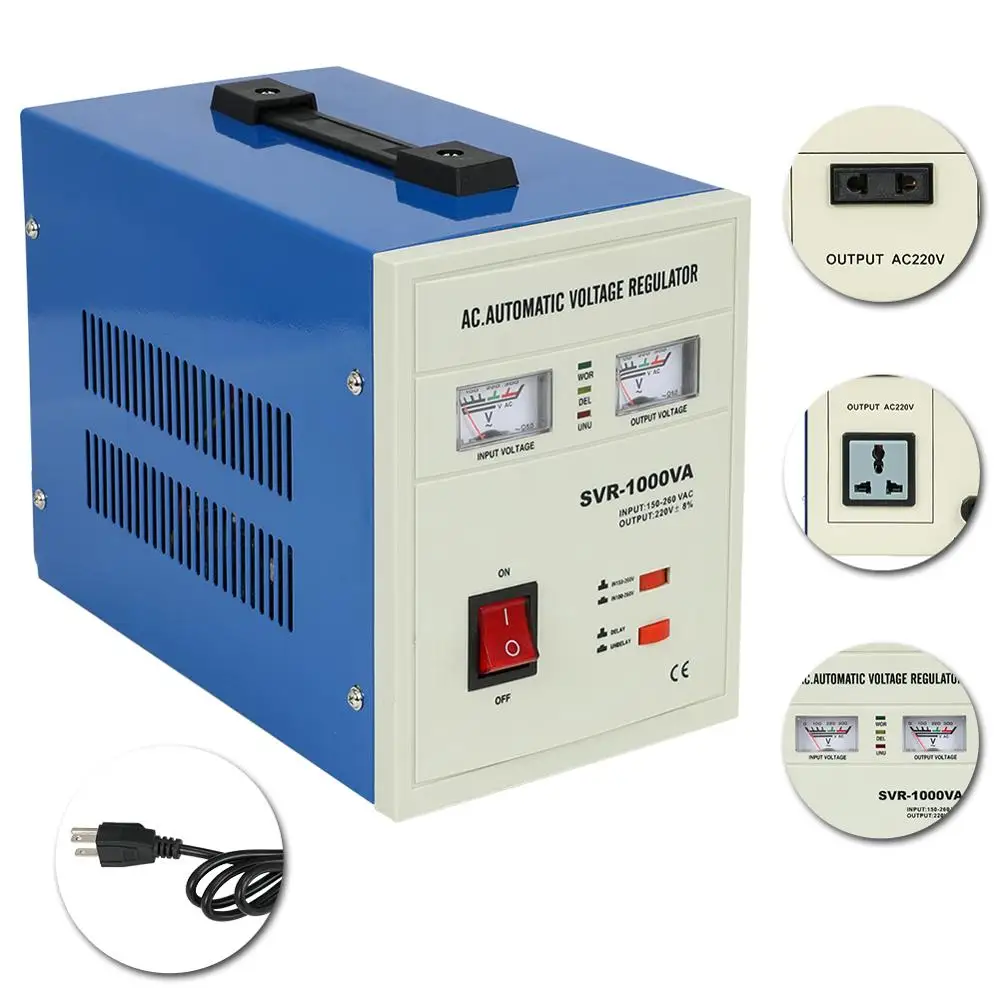 

Single Phase Automatic Voltage Regulator 150-260VAC to 220V ± 8% SVR-1000VA Automatic Voltage Stabilizer AC Regulator