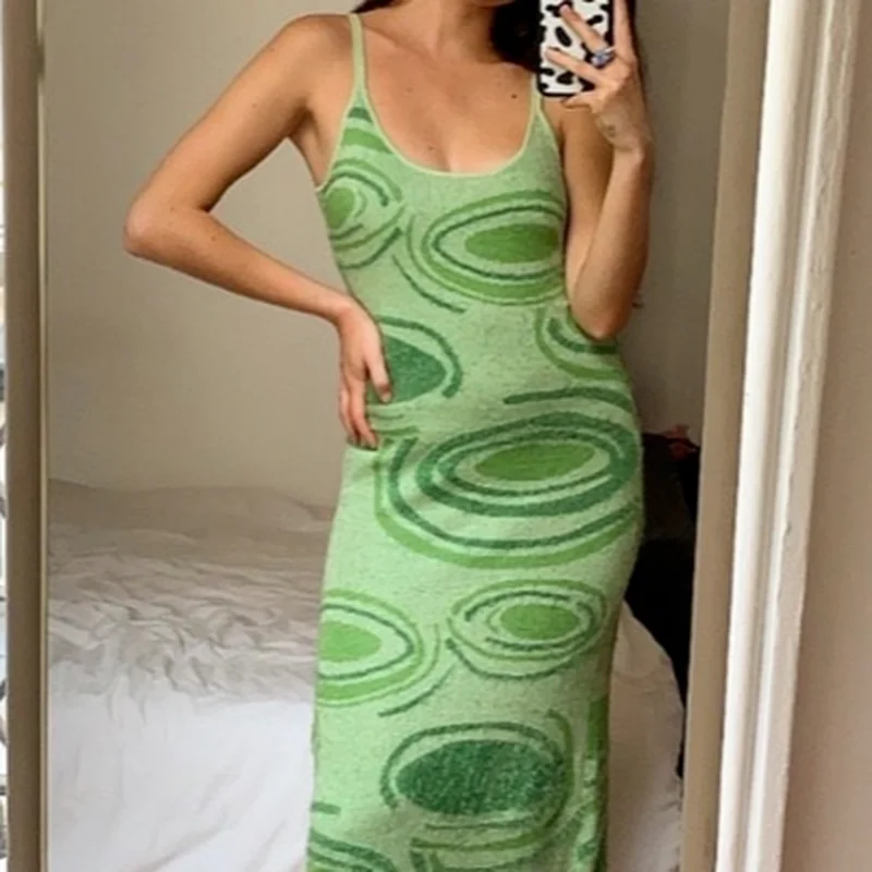 Sexy Print Knit Bodycon Dress Women 