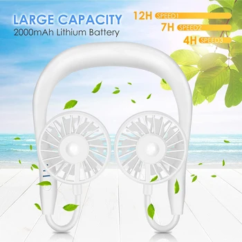 

3 Gears Hands-free Hanging Neck Fan Headphone Design Cooler Wearable Dual Fan Adjustable Hanging Neck Personal Mini Fan