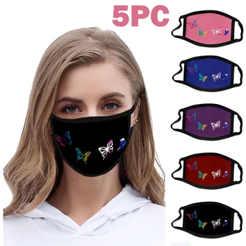 

5PCS Fashion Unisex mask Colorful Butterflies Printing Washable Breathable Face Mask Earloop For Cycling Camp Mascarillas#Z40