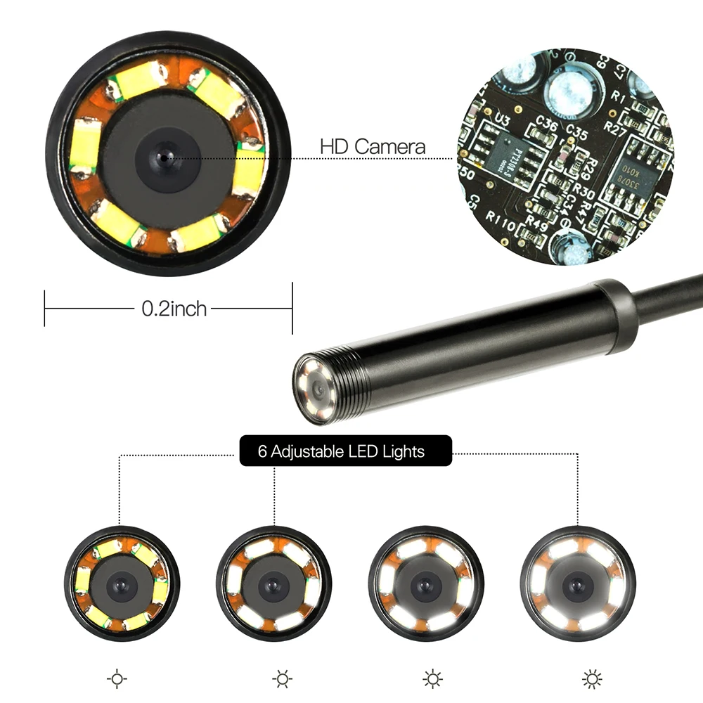 10m Borescope USB Camera Endoscope 7MM OTG Micro USB Endoscopic Inspection Camera with 6 LED for Android/Win7/8/10