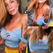 Сексуальный женский летний жилет в полоску с вышивкой и лямками, Короткие топы с низкой горловиной, модный простой синий жилет, топ с принтом, шорты, повседневные топы