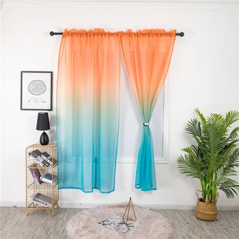 

2pcs Width 2m* Height 2.7m Gradient color Tulle Voile Sheer Curtains Window Screening Cafe Bedroom Dividers Living Room Decor