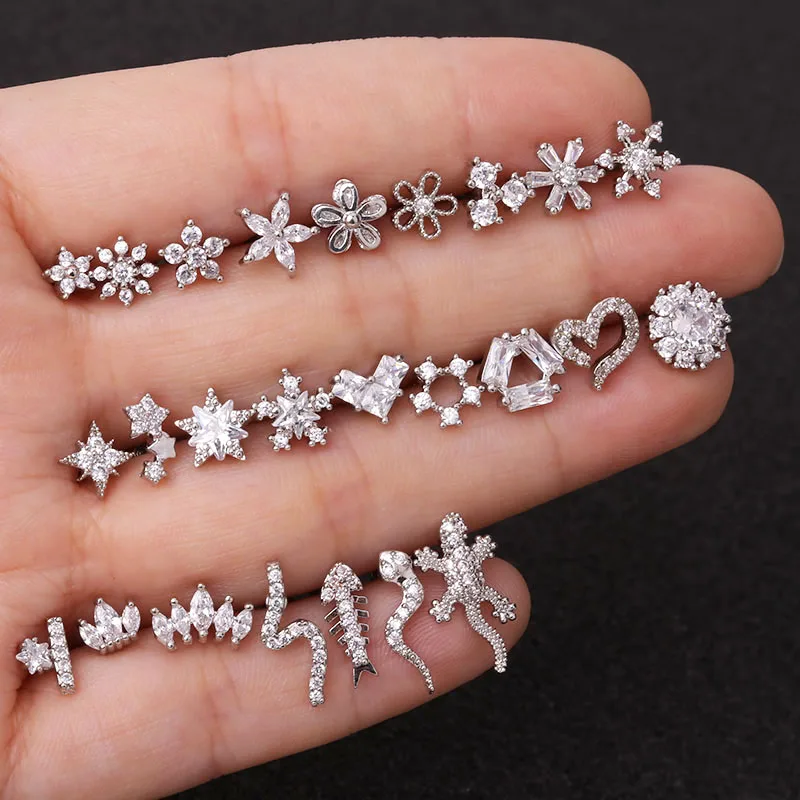 1PC steel Zircon Ear Tragus Cartilage Stud Helix Rook Conch Screw Back Earring 20g Stainless Steel Ear Body Piercing Jewelry - Image 4