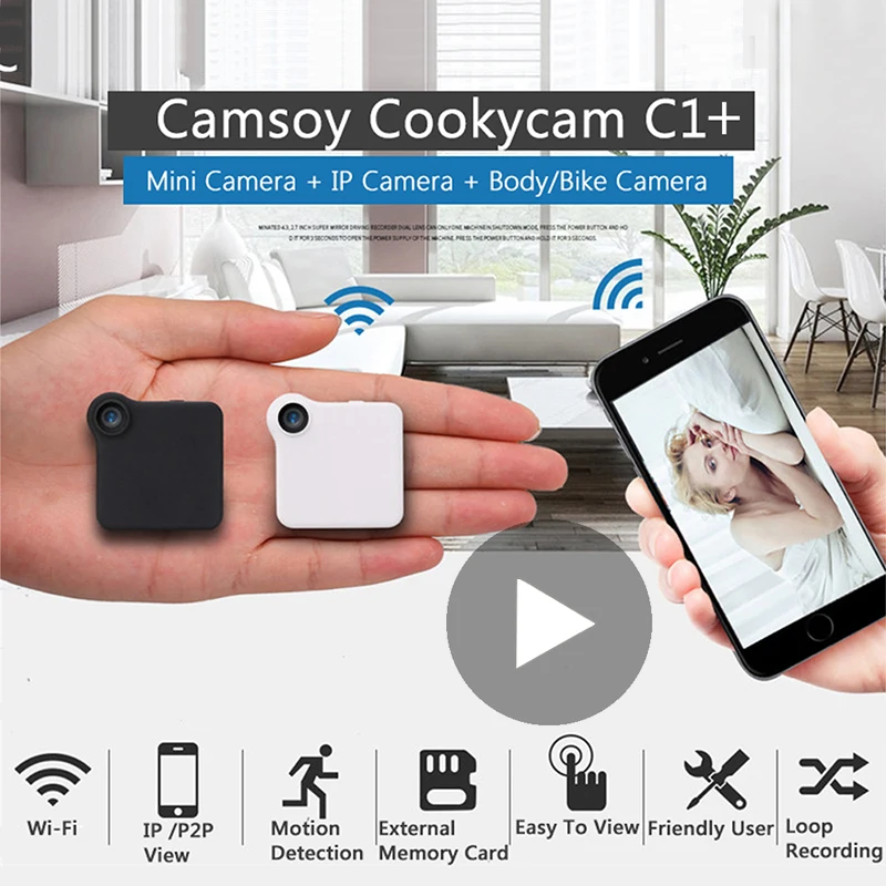 

Camsoy C1+ Bike Wi-Fi Small Secret Micro Video Mini Camera Wifi IP Cam Body Microcamera Minicamera HD With Motion Sensor DVR DV