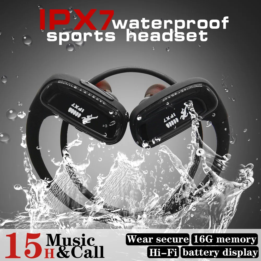 Aptx Bluetooth наушники IPX7 водонепроницаемые беспроводные наушники 16 Гб памяти MP3 плеер в уши стерео музыкальные наушники спортивные наушники