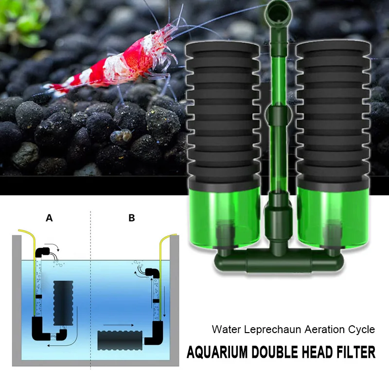

Biochemical Sponge Filter Fish Tank Double Head Aquarium Sponge Filter Equipment Foam Filter QS-200A Durable Safe Sponges