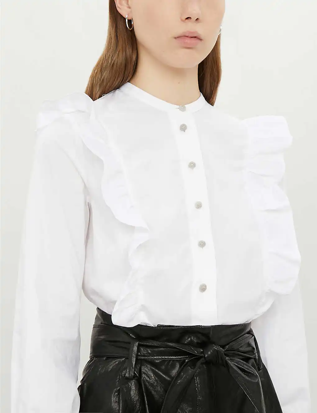 Новая зимняя Женская белая хлопковая короткая блузка с круглым вырезом и оборками