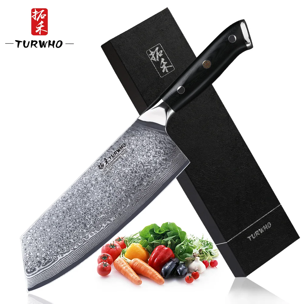 TURWHO 7.5 inch Cleaver Knife Sharp Chinese Kitchen Knives Japanese Damascus Steel Stainless Chopping G10 Handle | Дом и сад