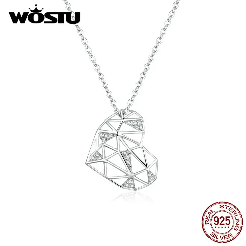 WOSTU, настоящее 925 пробы, серебряное ажурное ожерелье в виде сердца, длинная цепочка для женщин, свадебное романтическое ожерелье для влюбленных, ювелирное изделие FIN364