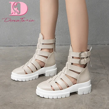 

Doratasia Hot New Design Genuine Cow Leather Gladiator Shoes Woman Sandals Female Platform Zipper Concise Sandals Women Shoes