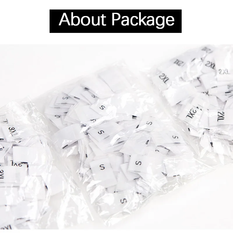 500Pcs Clothing Size Label Black Text White Garment Clothes T Shirt Dress Cloth Fabric Label Tag XS S M L XL 2XL 3XL 4XL 34*12mm