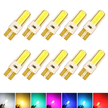 

10 Pcs Silica Gel LED COB W5W T10 194 8SMD Wedge Clearance Bulbs Auto for License Plate Reading Car Door Trunk Car Lamp