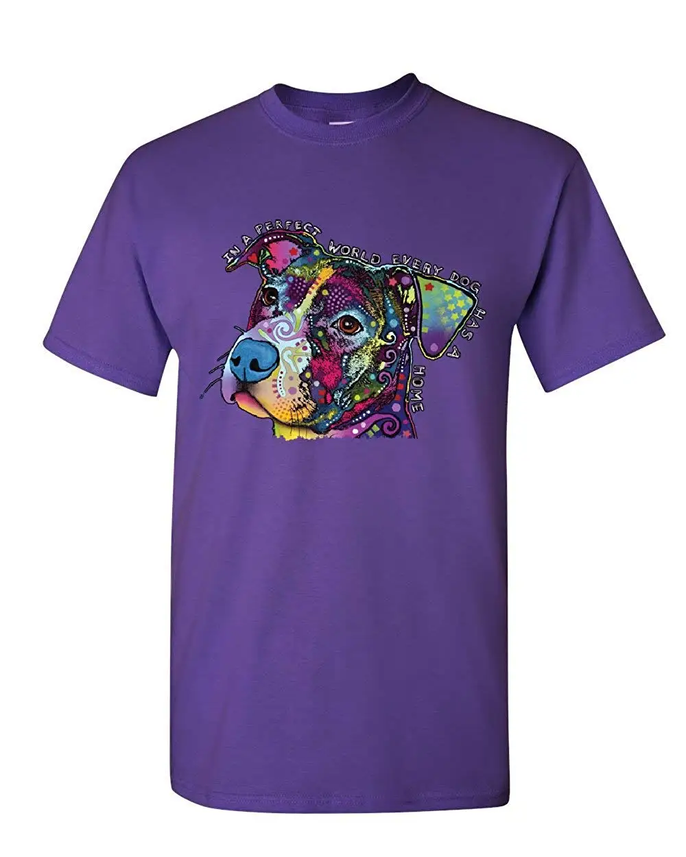 in a Perfect World Every Dog Has Home T-Shirt Dean Russo Pitbull Mens Shirt |
