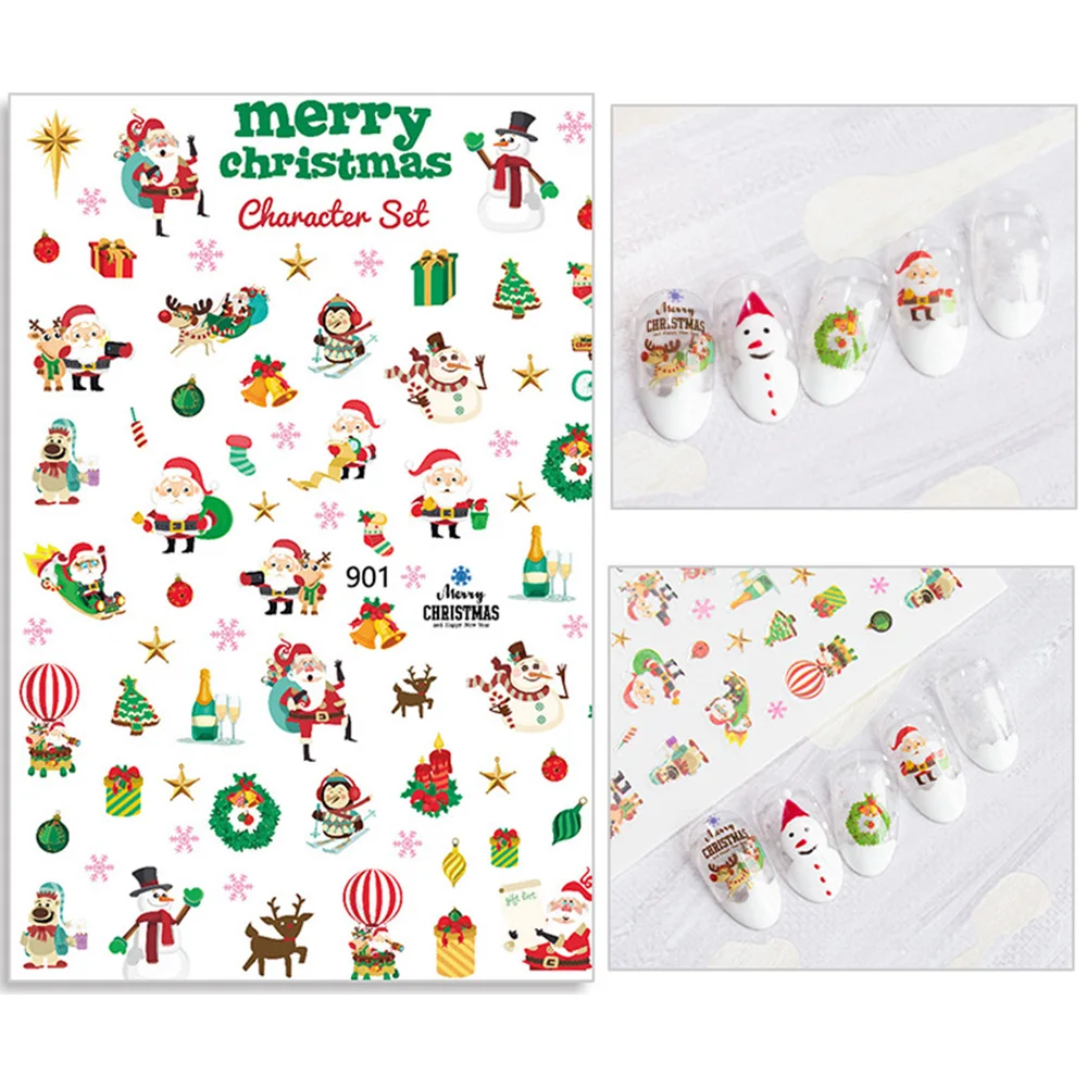

Christmas Nail Stickers Santa Claus Snowman Xmas Tree Nails Art Manicure Back Glue Decal Decorations Nail Sticker For Nails Tips