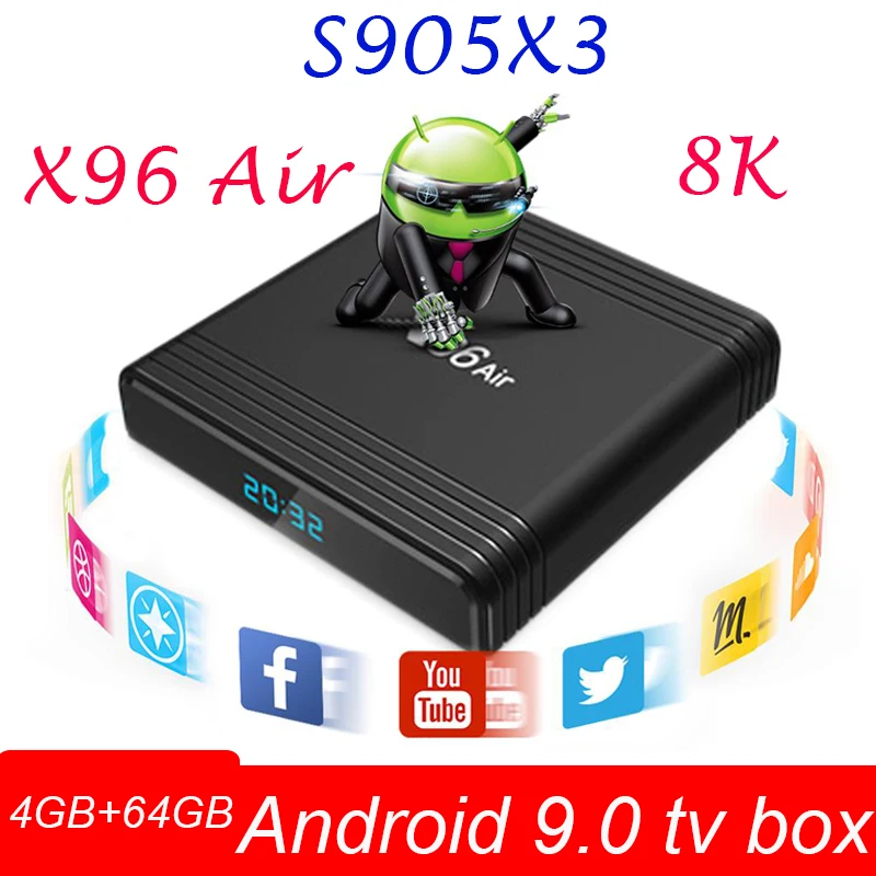 X96 Air Amlogic S905X3 smart tv box 4 Гб ОЗУ 64 Гб ПЗУ USB3.0 Bluetooth WiFi 2,4G/5G 8k android 9,0 Поддержка iptv подписка