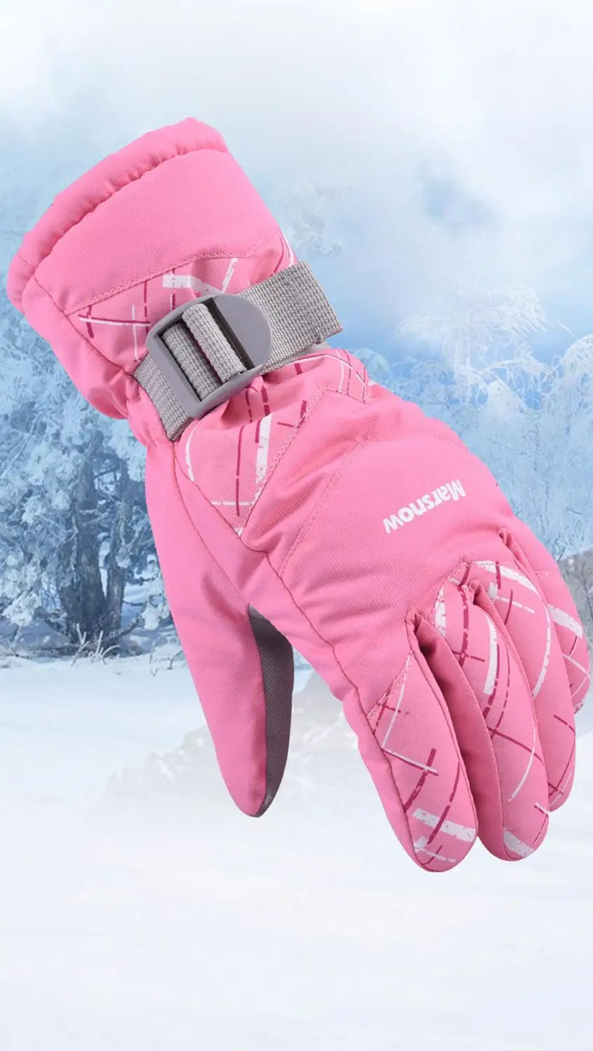 Хит! Мужские/Женские/Детские лыжные перчатки, перчатки для сноуборда, Сверхлегкие Водонепроницаемые зимние теплые флисовые перчатки для езды на мотоцикле и снегоходе - Цвет: Women Pink