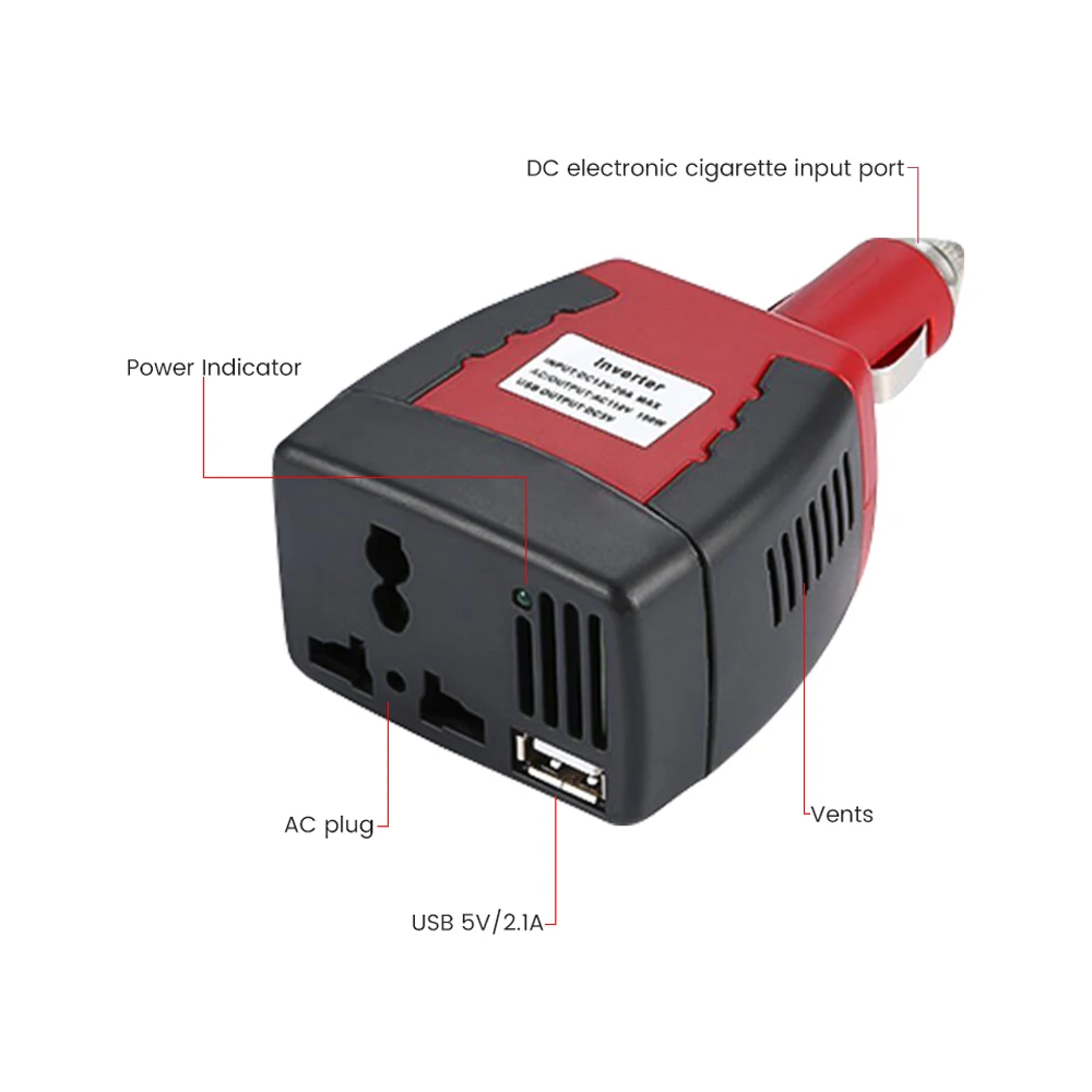 Автомобильный инвертор AOSHIKE USB 2.1A 75 Вт 150 DC 12 В AC 220 110 конвертер адаптер с
